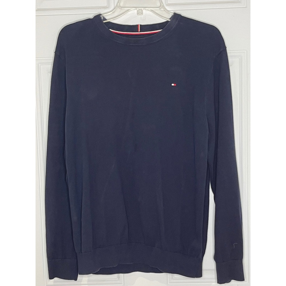 Tommy Hilfiger Men's Large Navy Blue Cotton Crewneck Sweater